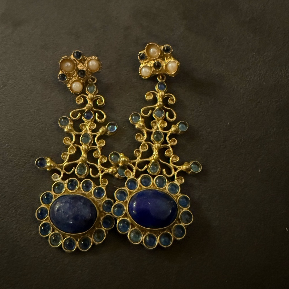 Elegant Gold and Blue Dangle Earrings